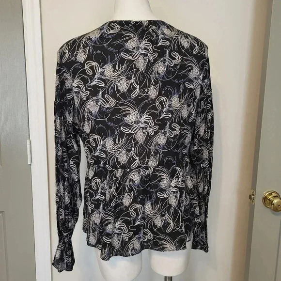 Cinq a Sept Botanical Floral Print Semi Sheer Balloon Sleeve Blouse(L) - Picture 4 of 12